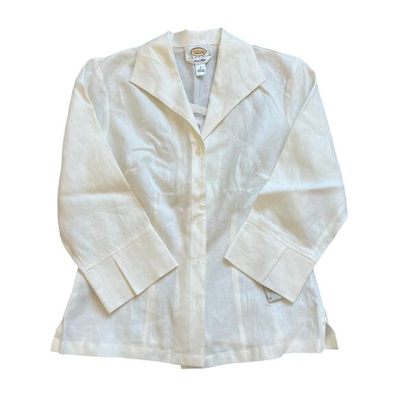 NEW Talbots 100% Irish Linen button front collared shirt 3/4 sleeve - Picture 1 of 7